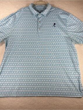 Bermuda Sands Mean Geometric All Over Print Performance Golf Polo Blue Size XL